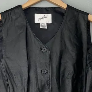 Jacqueline Ferrar Womens Size Large Black Leather Vest Steampunk Biker Moto Goth thumbnail 2