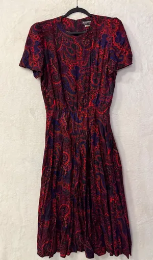 S.L. Fashions Vintage Red Paisley Midi Dress Womens 14T Rayon Pockets USA Made thumbnail 1