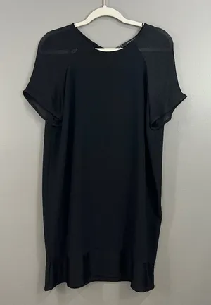 Zara Basic Size XL Black Mesh Sheer Sleeve and Hem Short Sleeve Midi Dress thumbnail 1