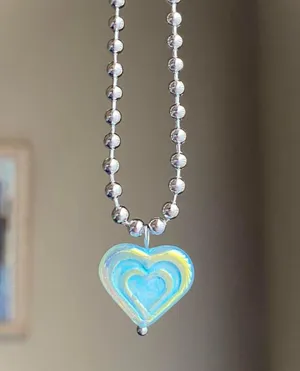 Handmade quality Czech glass bead fairy y2k cyber vintage retro style ball chain necklace💙🩵💙 thumbnail 2