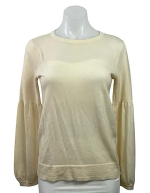 Club Monaco Cream 100% Wool Knit Long Balloon Sleeve Crew Neck Sweater Top Sz S thumbnail 1