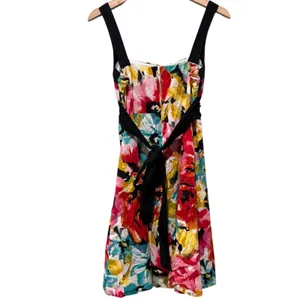 Vtg B. Smart Y2K Dress 12 Floral Colorful Empire Waist Cotton Grunge Coquette thumbnail 2