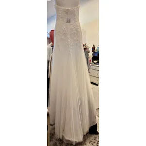 Strapless Lace Applique Tulle Wedding Gown Extra Length Ivory White thumbnail 7