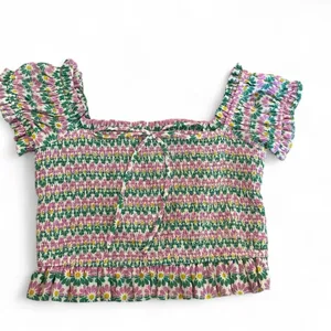 Zara Pink Floral‎ Smocked Cropped Top Size Small thumbnail 2
