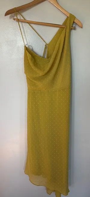 NWT Lulu's Mustard Yellow One-Shoulder Drape Slip Dress thumbnail 1