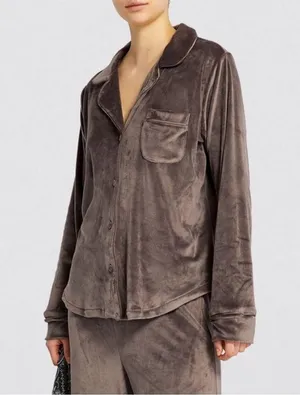 Skims Velour Button Up Sleep Top thumbnail 3
