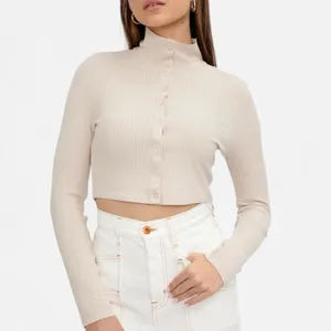 the range nyc collared ribbed knit cream tan long sleeve Medium thumbnail 2