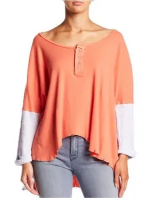 NWT Free People We The Free Star Henley Top Long Sleeve Orange Women's Small thumbnail 1