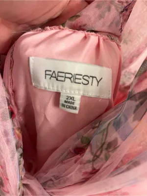 Feariesty Pink Floral Ruffle Strapless Formal Dress thumbnail 7