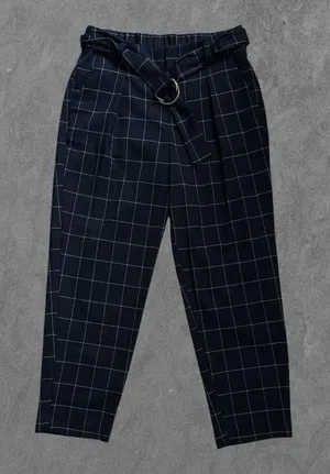 A NEW DAY | Blue Plaid D-Ring Belted Ankle Trousers Pants Size 6 thumbnail 1