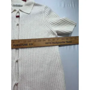 Abercrombie & Fitch Ribbed Pearl Button Crop Cardigan Women S Cream Soft Girl thumbnail 5