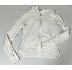 GAP White Solid Zipper Sweater Sweatshirt Hoodie Outerwear Size S 🤍 thumbnail 2