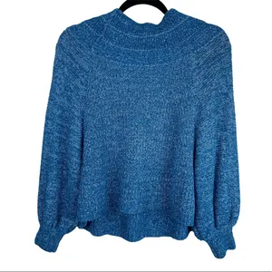 Free People Edessa Blue Balloon Sleeve Sweater Slouchy Sz XS Boho thumbnail 6