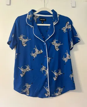 Room Service Cobalt Zebra Pajama Set Blue thumbnail 1
