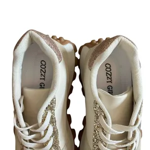 NEW Women's‎ Chunky Lug Sole Platform Sneaker Size 9 Neutral Glitter Glam thumbnail 6