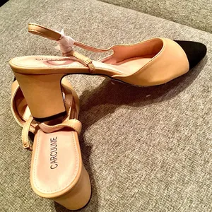 NWOB Carcuume Women's Slingback Heels, Two Tone Sexy Casual Low Chunky Heels. thumbnail 6