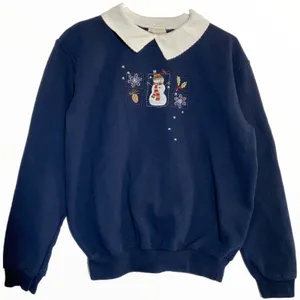 Vintage Morning Sun Topstitch Sweatshirt Collar Embroidery 90s Snowman Holiday M thumbnail 2