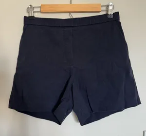 Theory Pull On Mini Utility Shorts Womens Sz 4 Navy Blue Linen Blend Stretch thumbnail 1