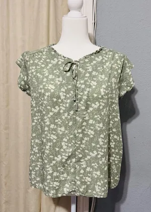 Buffalo David Bitton‎ Floral Print Tie Neck Flutter Sleeve Blouse Top Womens S thumbnail 1