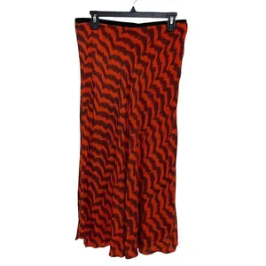 Mango Womens Animal Print Elastic Waist Flowy Midi Skirt Red Orange Black Size L thumbnail 2