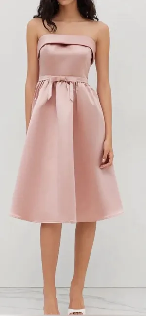 NWT Cider Bowknot Ruffle Bandeau Blush Pink Wedding Guest Satin Midi Dress Sz XL thumbnail 1