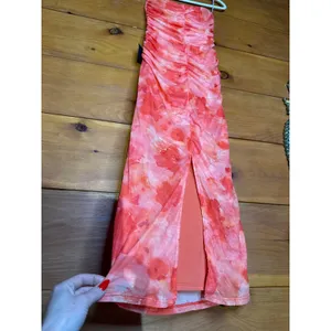 NWT Lulus Late Night Crush Orange Multi Mesh Ruched Strapless Midi Dress Gala XS thumbnail 6