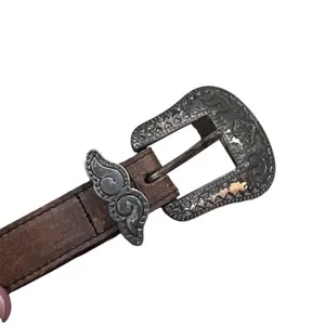 Western Leather Belt Womens 30 Brown Good Vintage 1993 Concho Buckle Patina thumbnail 2