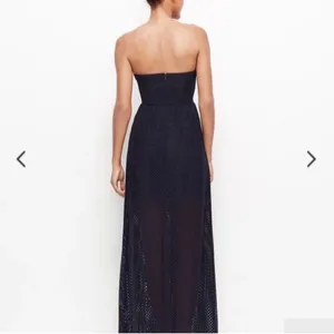 Ann Taylor Navy Blue Strapless Maxi Dress Resortwear Mesh Beachy Vacation Preppy thumbnail 2