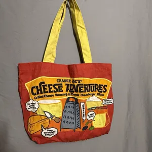 Trader Joe's Shopping Bag Tote Fabric‎ Reusable Cheese Adventures Red Yellow thumbnail 2