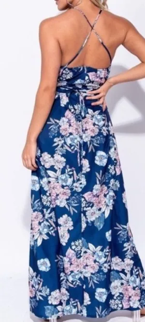 Parisian Works Pink and Blue Maxi Sundress Sleeveless Size 6‎ Tall US thumbnail 1