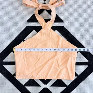 Abercrombie & Fitch Linen Blend Halter Crop Top in Light Orange Medium thumbnail 5