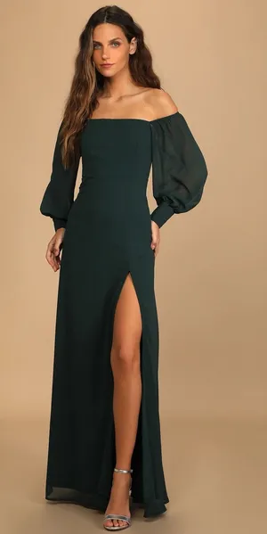 NWOT Lulus Feel the Romance Emerald Green Off-the-Shoulder Maxi Dress 1X thumbnail 1