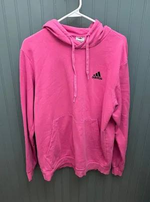 Adidas Pink Hoodie Womens L/G Pullover‎ Sweatshirt Embroidered Logo Activewear thumbnail 1