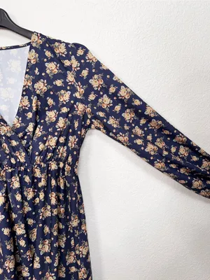 Miss Sparkling Navy Floral Surplice V Neck Elastic Waist Midi Dress NWOT thumbnail 5