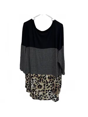 24/7 Maurices Leopard Print Striped Color Block High Low Tee Plus Size 3X thumbnail 3