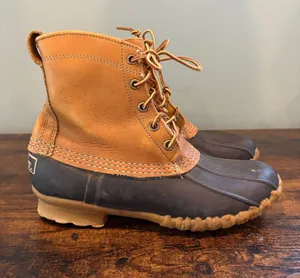 Vintage LL Bean Maine‎ Duck Rain Boots Tan Leather Brown Rubber Size 7 thumbnail 1