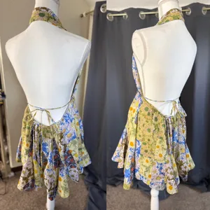 Zara‎ Floral Patchwork Halter Dress Womens Large Multi Color Boho Mini thumbnail 5