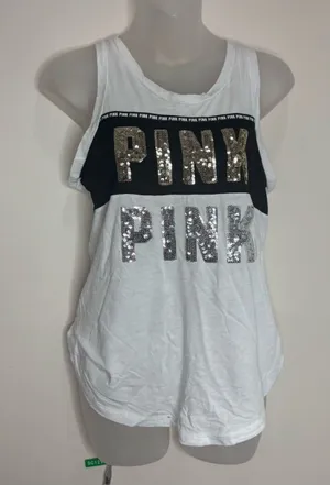 Victoria's Secret PINK Sequin Logo Tank Top White Black size XS thumbnail 1