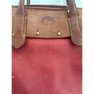 Vintage Dooney & Bourke Red Pebbled Leather Satchel Bag Tan Trim Duck Logo Large thumbnail 2