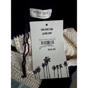 Curl Surf Striped Sweater Vest Chunky Knit V-Neck Navy Cream Medium NWT thumbnail 8