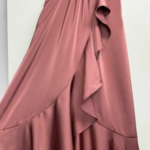 Lulus Enchanted Moments Mauve Pink Satin Ruffle Dress Sz Medium High Low V Neck thumbnail 9