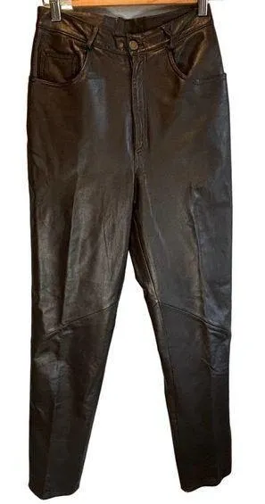 Vintage Vakko Sport Chocolate Brown Leather Pants - size 4 thumbnail 1