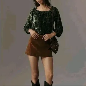 BY ANTHROPOLOGIE Off-Shoulder Burnout Velvet Blouse Green Floral Sz XLarge thumbnail 3