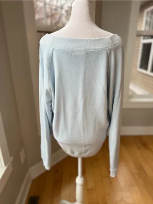 Universal Threads Light Blue Wide V-Neck Off the Shoulder Pullover Sweatshirt S thumbnail 3