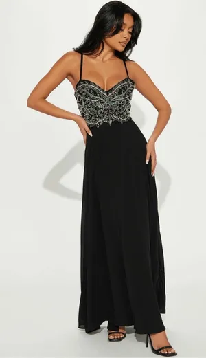 FN‎ Black Gracie Chiffon Gown Womens Adjustable Straps Formal Elegant Size M thumbnail 1