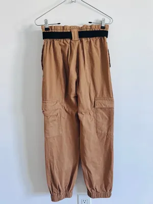 Tan Belted Cargo Parachute Pants • Utility Y2K Streetwear thumbnail 3