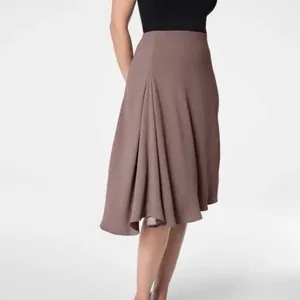 Spanx Small NEW Satin Crepe Asymmetrical Skirt Smoke Beige Tan Office Business thumbnail 2