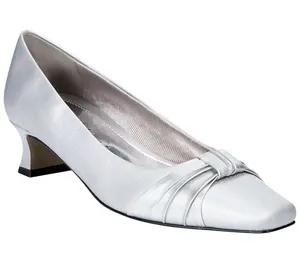 NWT Easy Street Waive Dress Pump Block Heel Dance WAIVE Silver Satin Gray 9W thumbnail 1