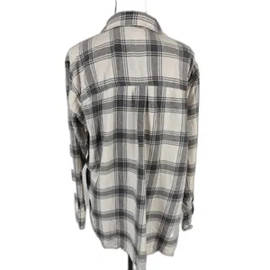 Womens SO Flannel Shirt Cream Black Plaid Size XL thumbnail 3