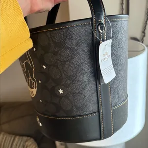 Authentic Coach Signature/Smooth leather w Celestial Cat Design bucket shoulder thumbnail 6